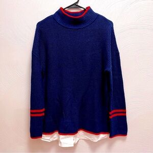 NEW Talbots Navy Ribbed Sweater with Red Trim & White Underlay